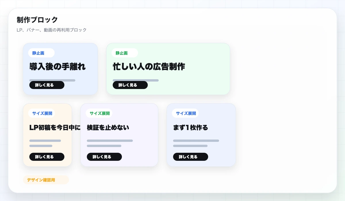 デザイン確認用の仮素材: 制作ブロックを積み上げる